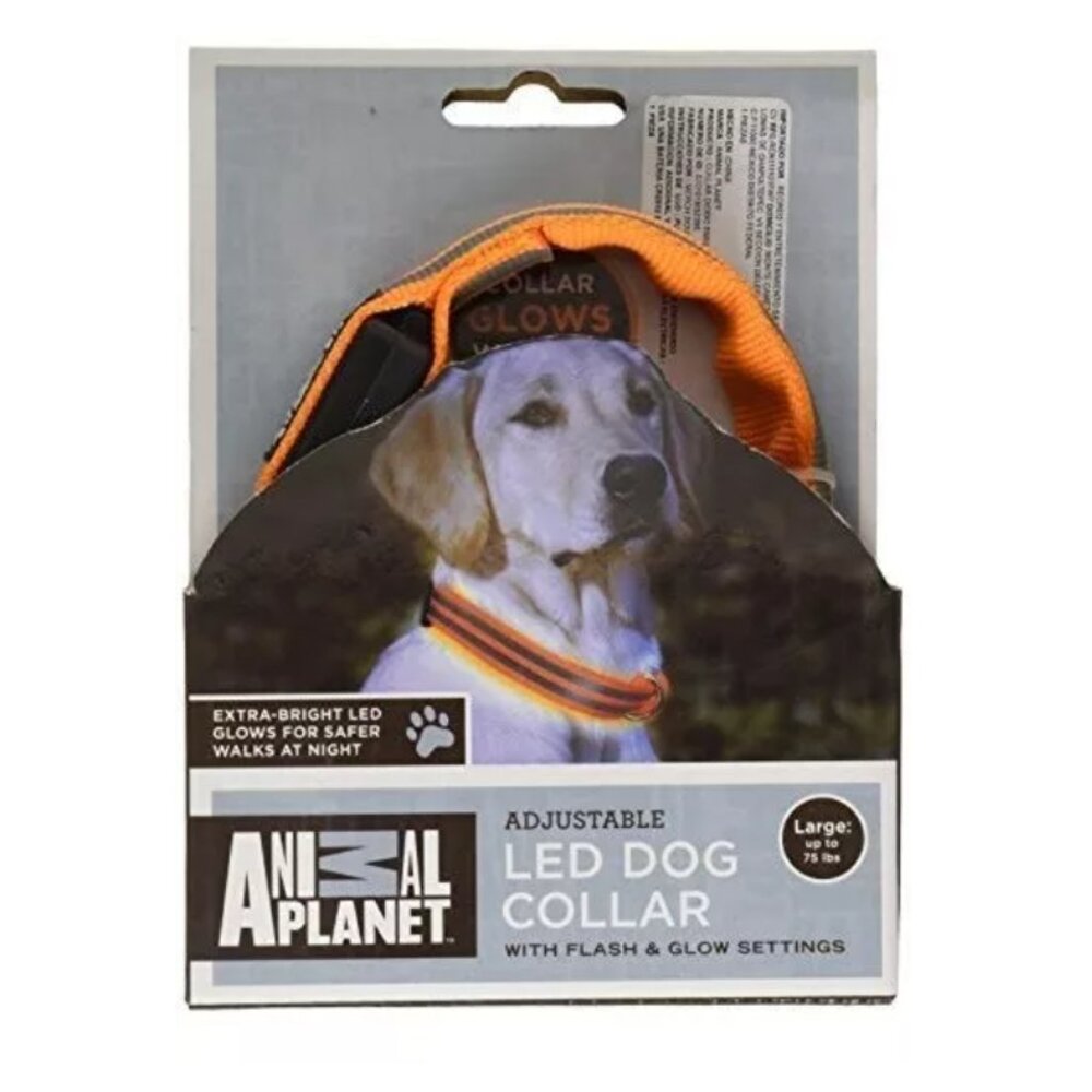 Animal Planet LED Dog Collar Flash Glow Setting Size L Large Up to 75 lb Red